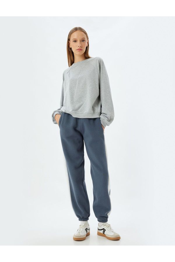Koton Koton Oversize Jogger Sweatpants with Waist Tie Stripe Detail and Pocket Raised Both