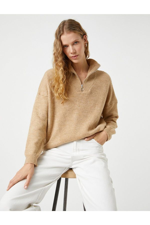 Koton Koton Oversize Knitwear Sweater High Neck Half Zipper