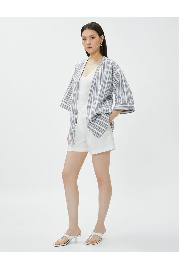 Koton Koton Oversize Linen Kimono Short Sleeve with Pockets