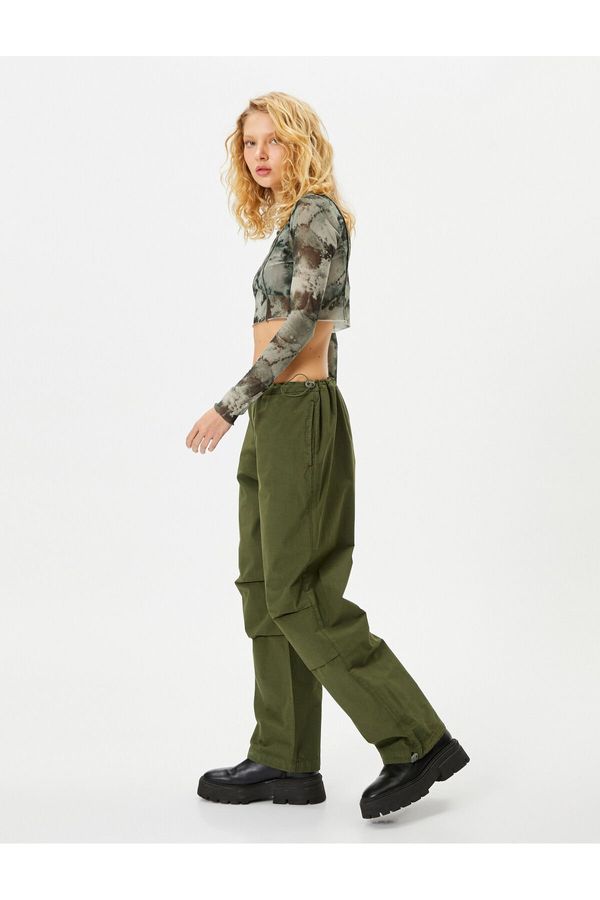 Koton Koton Oversize Parachute Trousers with Floor Detail and Pockets Cotton
