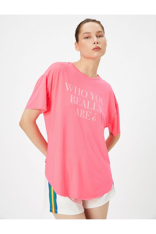 Koton Koton Oversize Sports T-Shirt Motto Printed Crew Neck Short Sleeve