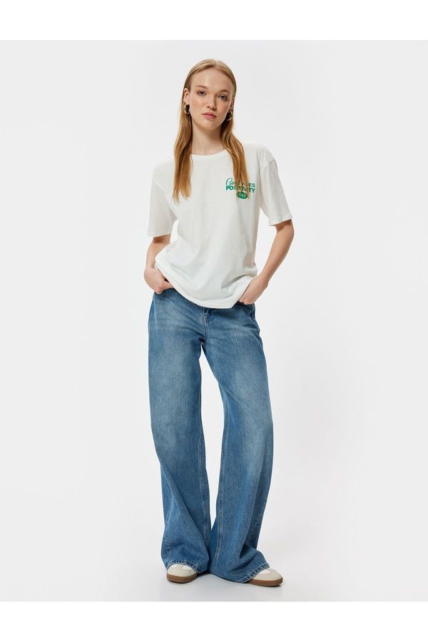 Koton Koton Oversize T-Shirt Crew Neck College Printed Short Sleeve