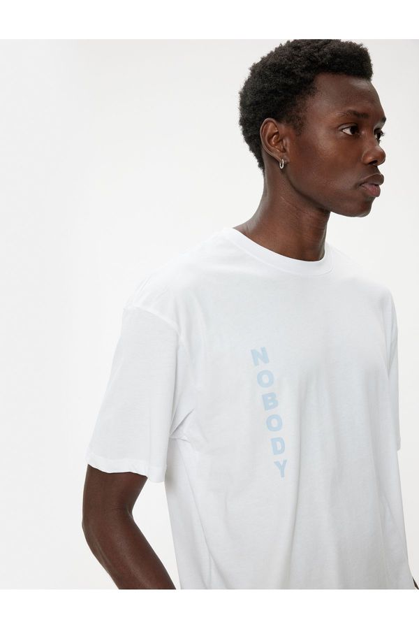 Koton Koton Oversize T-Shirt Short Sleeve Crew Neck Slogan Printed Cotton