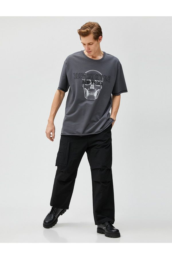 Koton Koton Oversize T-Shirt Skull Printed Half Sleeve Crew Neck