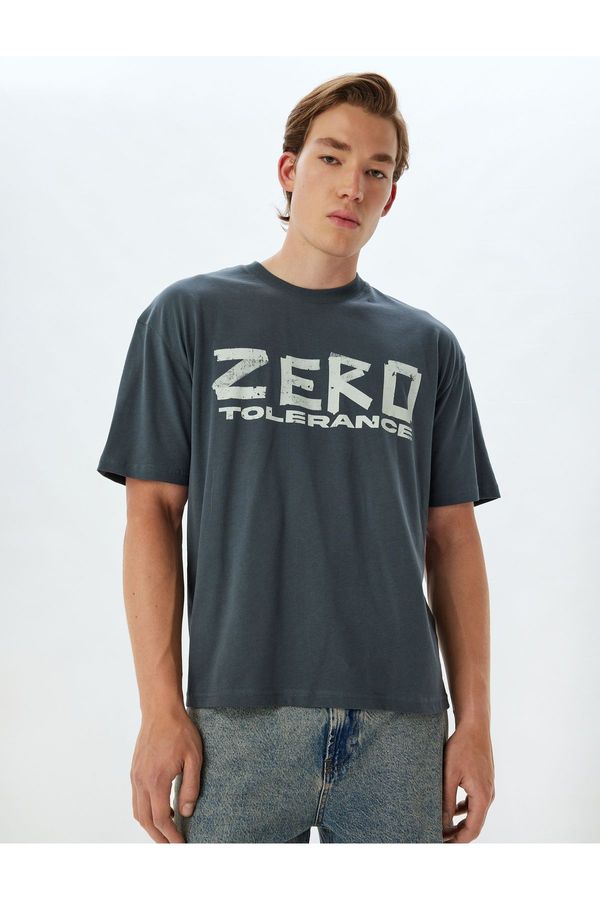 Koton Koton Oversize T-Shirt Slogan Printed Crew Neck Short Sleeve Cotton