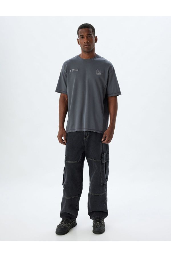 Koton Koton Oversize T-shirt Slogan Printed Crew Neck Short Sleeve Cotton