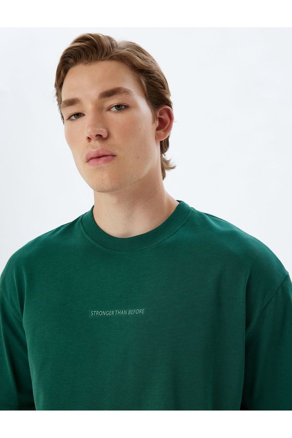 Koton Koton Oversize T-Shirt Slogan Printed Crew Neck Short Sleeve Cotton
