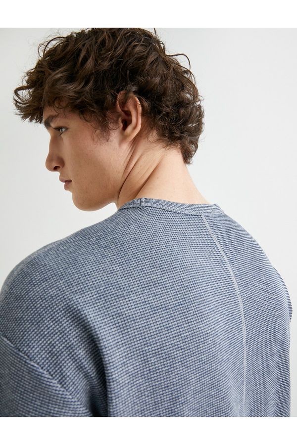 Koton Koton Oversize T-Shirt Textured Crew Neck Label Detail Short Sleeve