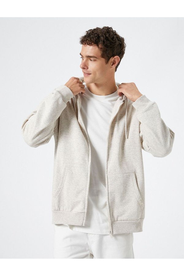 Koton Koton Oversize Zippered Sweatshirt Hooded Pocket Detailed Label Printed Ribbon