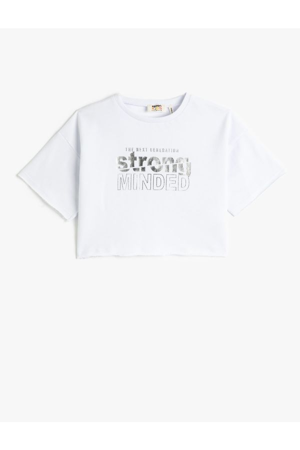 Koton Koton Oversized Crop T-Shirt Printed Short Sleeves Crew Neck Cotton