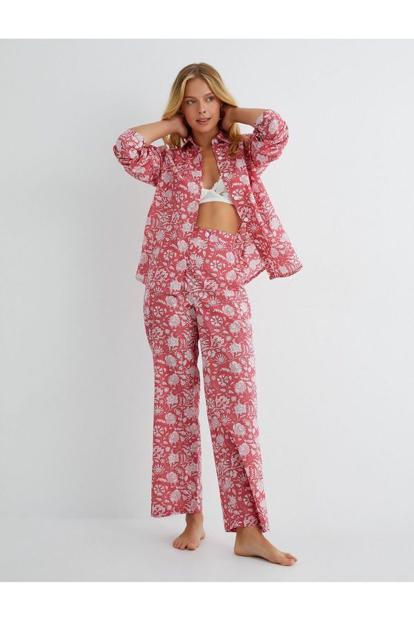 Koton Koton Pajama Top Long Sleeve Shirt Button Collar Cotton