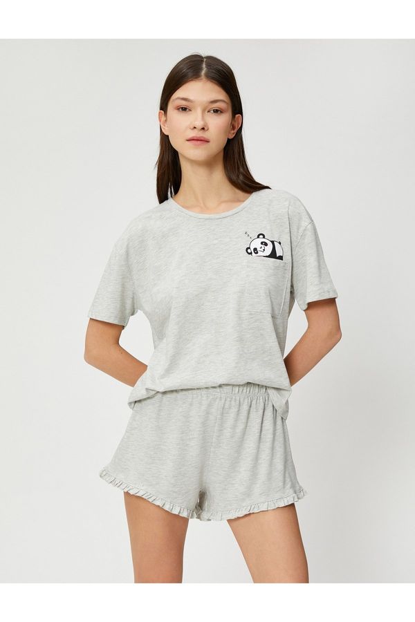 Koton Koton Pajamas Set with Shorts and Short Sleeves with Print