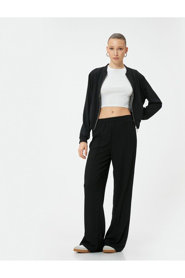 Koton Koton Palazzo Trousers Elastic Waist Ribbed Textured