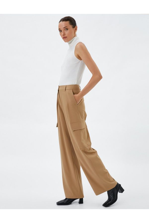 Koton Koton Palazzo Trousers High Waist with Fabric Pleat Detail