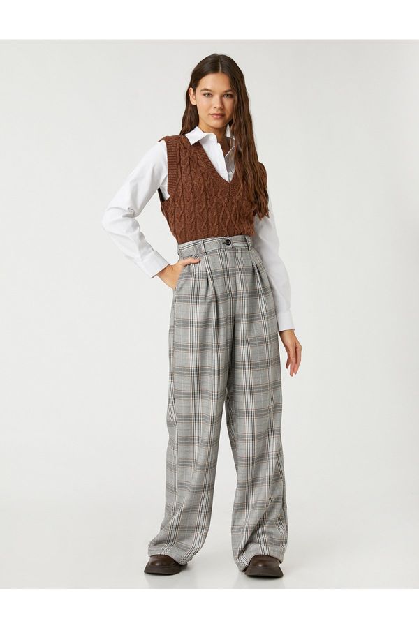 Koton Koton Palazzo Trousers Wide Legs Check, Pocket Detailed Pleated.