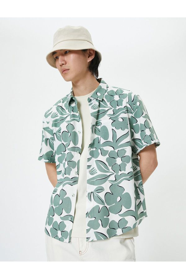 Koton Koton Patterned Shirt Short Sleeve Floral Pocket Detail Classic Button Down Collar
