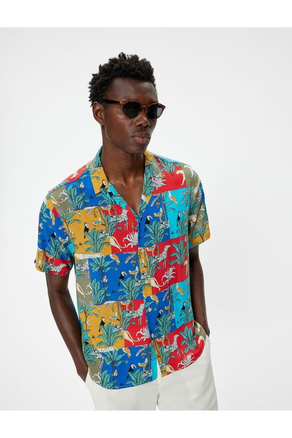 Koton Koton Patterned Shirt Short Sleeve Multicolored Buttoned Viscose