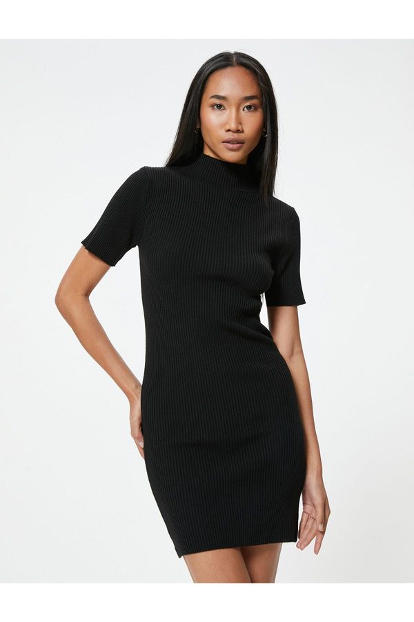 Koton Koton Pencil Knitwear Dress Mini Length Short Sleeve High Collar Ribbed