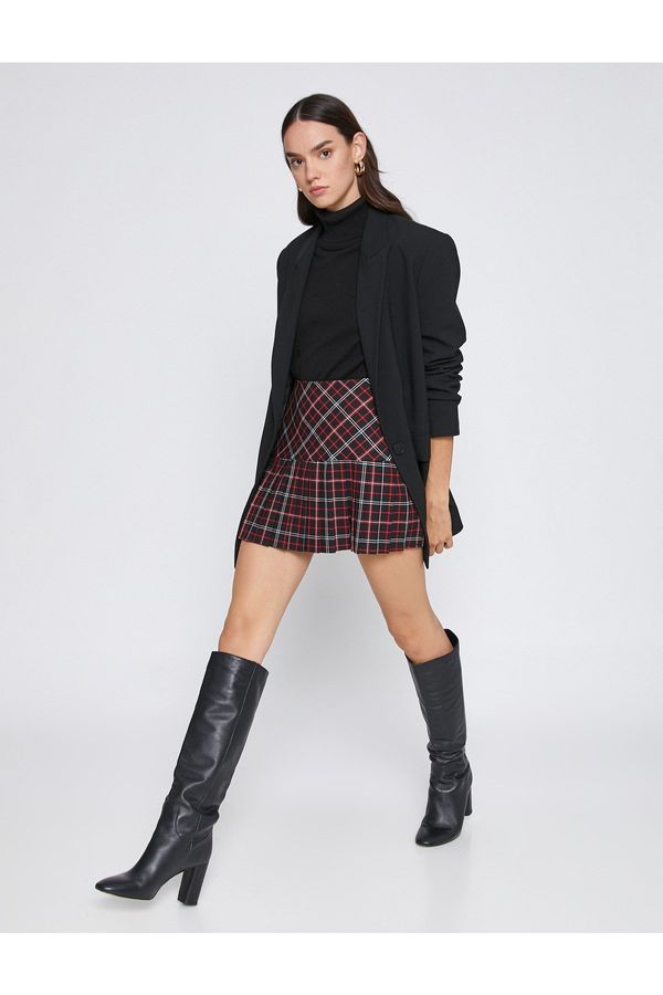 Koton Koton Plaid Pleated Mini Skirt