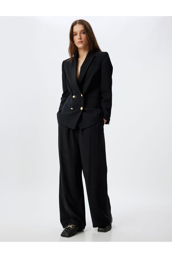 Koton Koton Pleat Detailed Wide Leg Viscose Fabric Trousers with Pockets