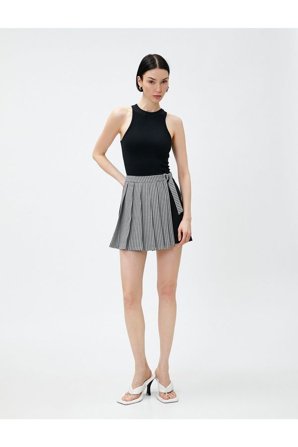 Koton Koton Pleated Mini Skirt with Contrast Detail and Belt
