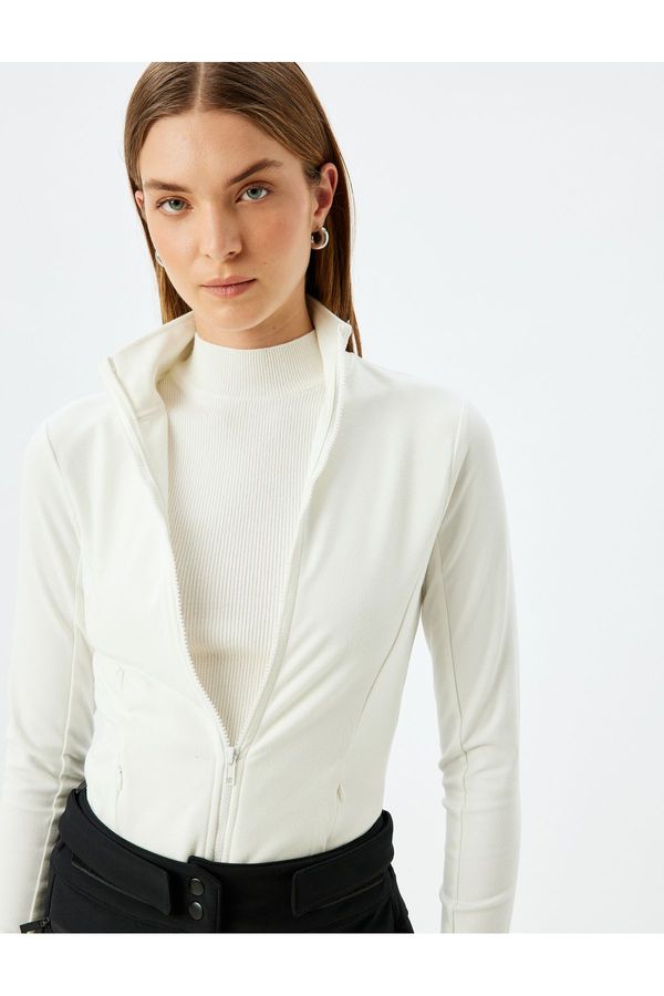 Koton Koton Pocketed Slim Fit Stand Collar Zippered Fleece Sweatshirt