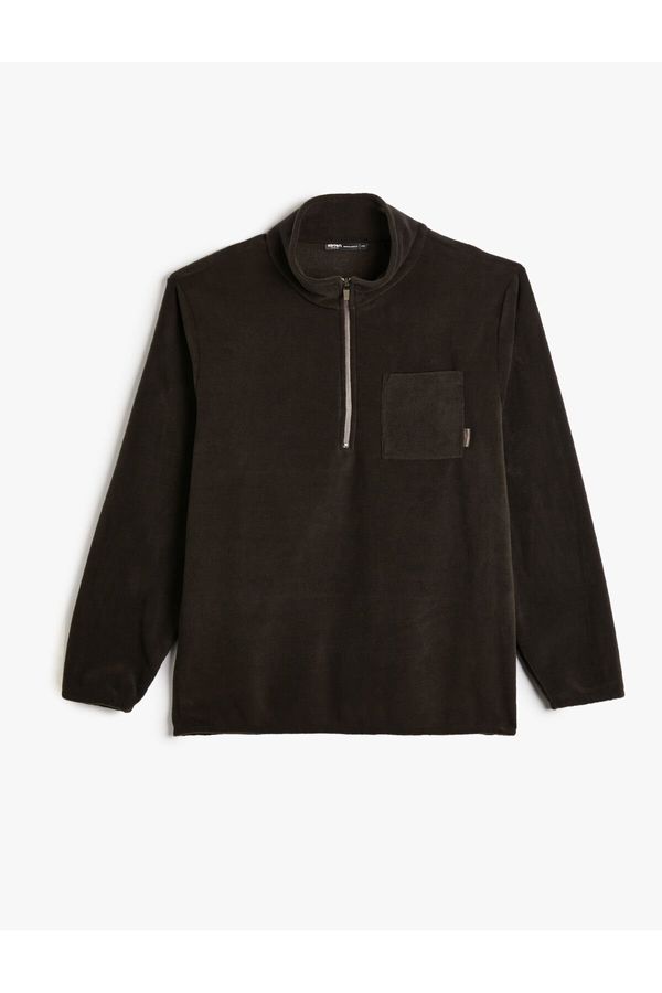 Koton Koton Polar Sweatshirt Half Zipper Pocket Detailed Stand Collar Soft Textured