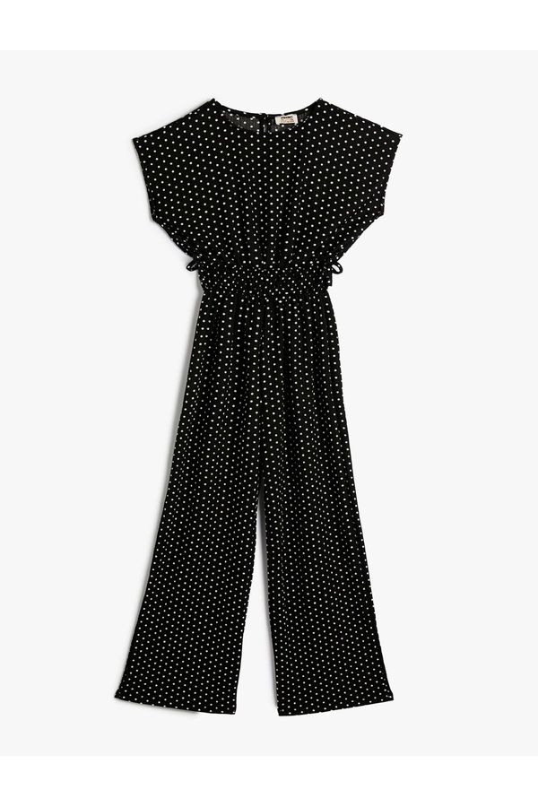 Koton Koton Polka Dot Jumpsuit Round Neck Pleated Waist