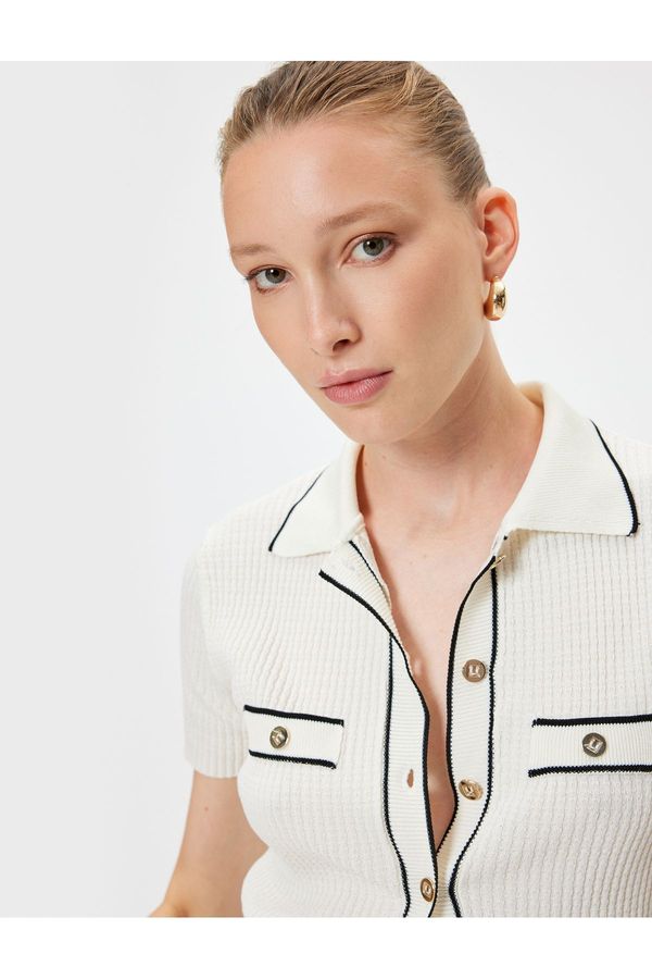 Koton Koton Polo Collar Knitwear Sweater Short Sleeve Buttoned Flap Pocket Detail