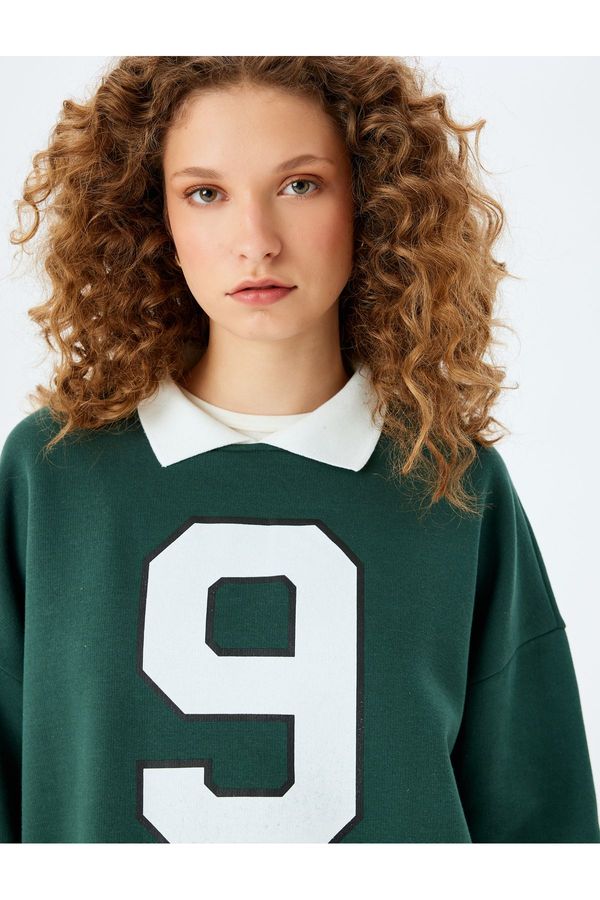 Koton Koton Polo Collar Oversize College Printed Sweatshirt