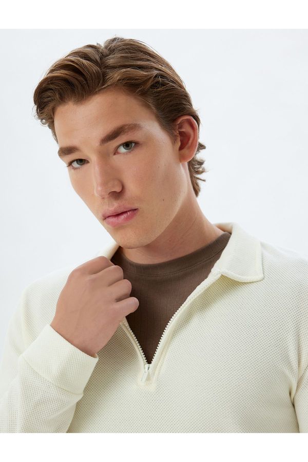Koton Koton Polo Collar Sweatshirt Half Zipper Detail Long Sleeve Cotton