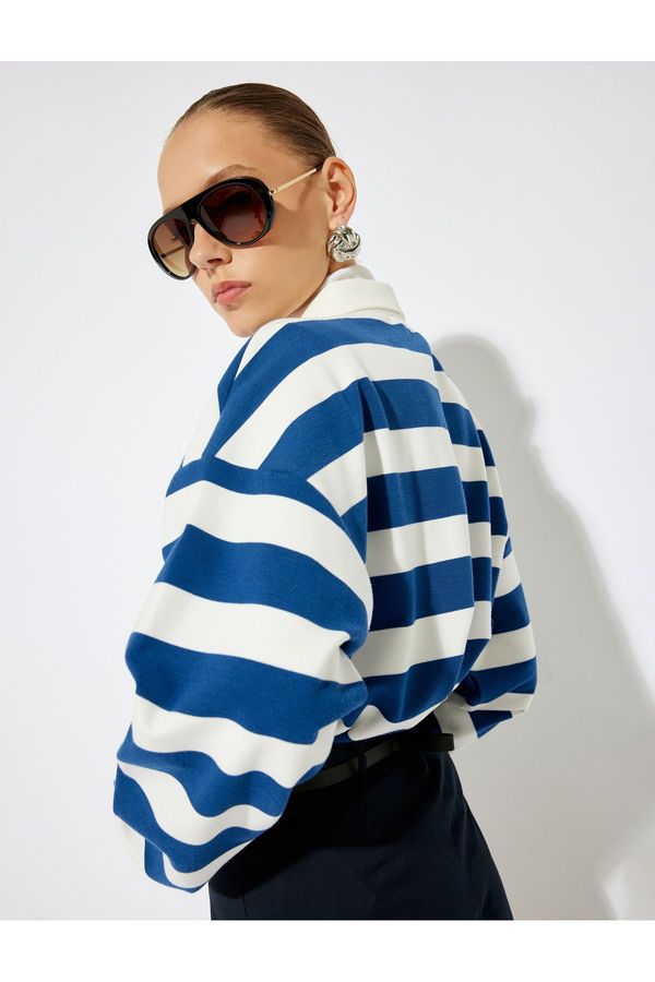 Koton Koton Polo Collar Sweatshirt, Triple Thread Raised Buttoned Long Sleeve Comfortable Pattern