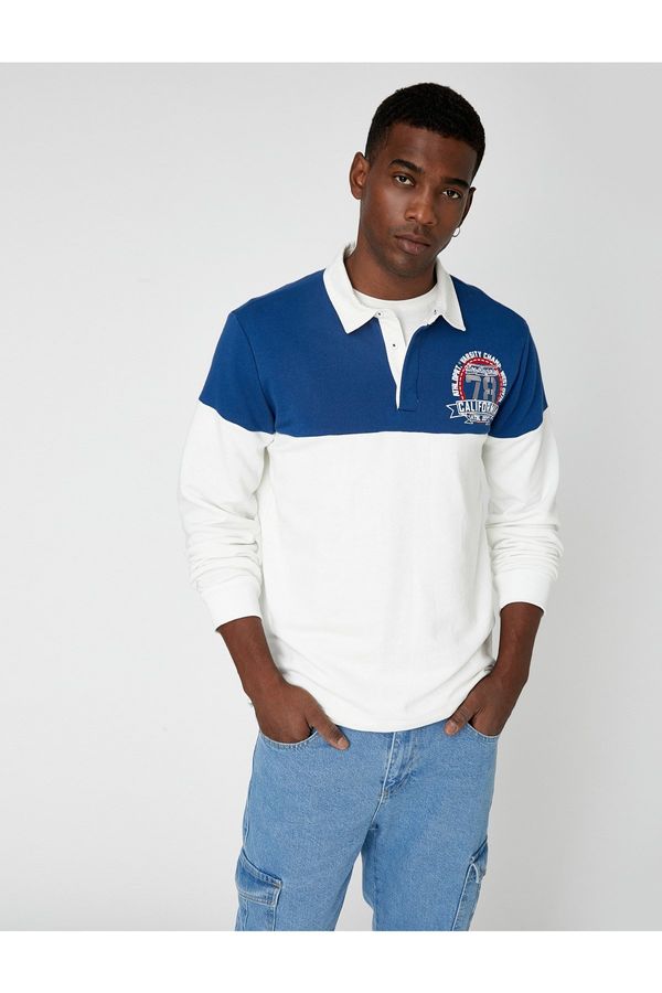 Koton Koton Polo Neck Sweatshirt College Printed Buttoned
