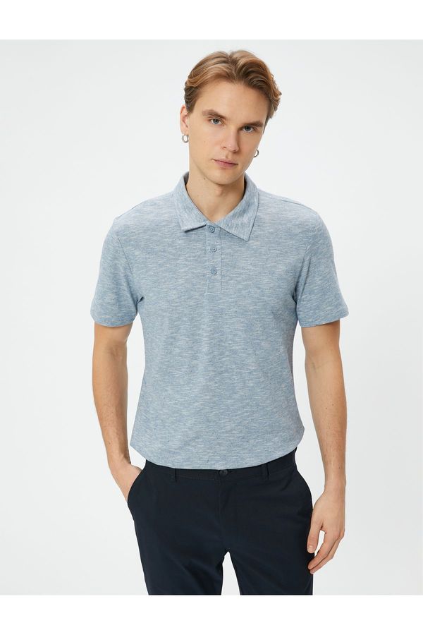 Koton Koton Polo Neck T-Shirt Button Detailed Short Sleeve Brushed