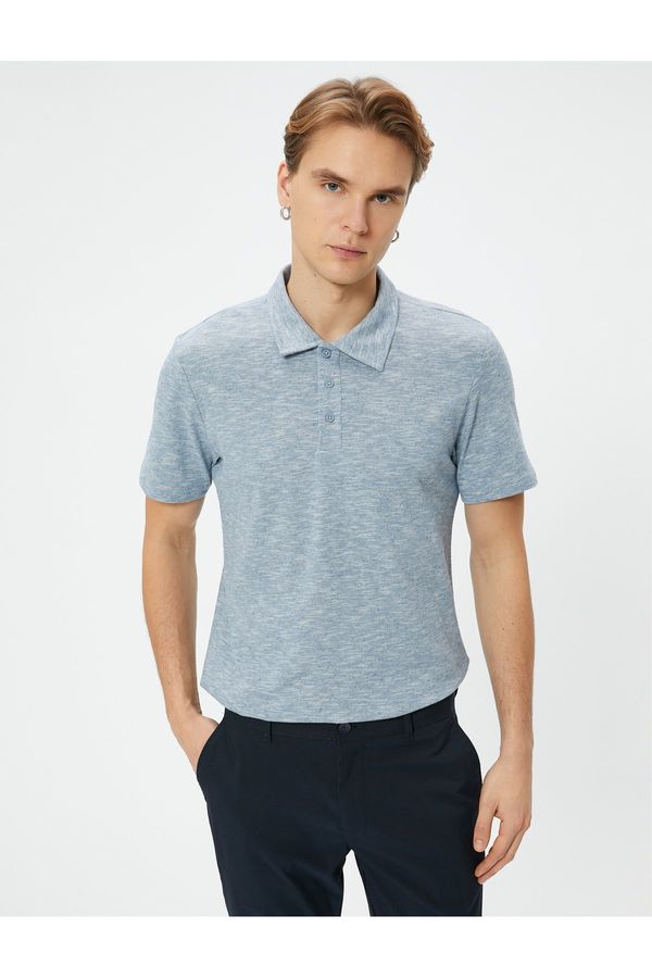 Koton Koton Polo Neck T-Shirt Button Detailed Short Sleeve Grayed
