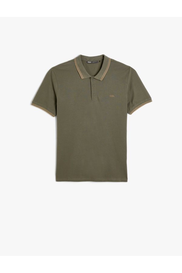 Koton Koton Polo Neck T-Shirt Buttoned Short Sleeves Slogan Piping