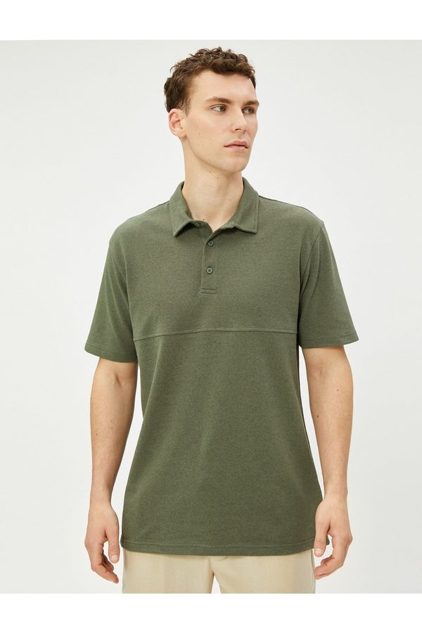 Koton Koton Polo Neck T-Shirt Buttoned Stitching Detail Short Sleeve
