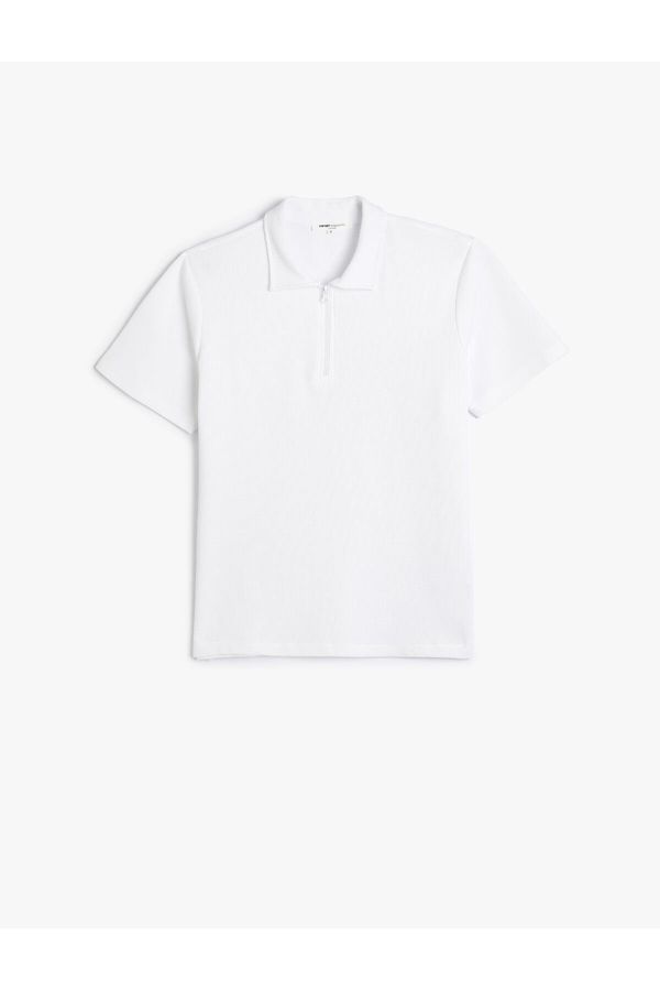 Koton Koton Polo Neck T-Shirt Half Zipper Textured Short Sleeve
