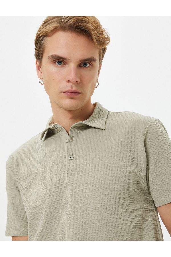 Koton Koton Polo Neck T-Shirt Jacquard Textured Buttoned Short Sleeve