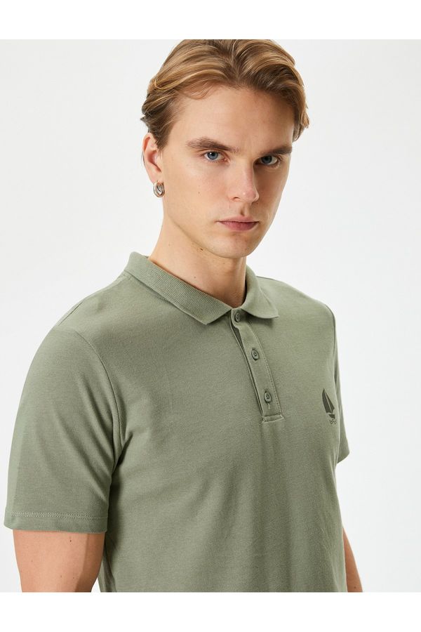 Koton Koton Polo Neck T-Shirt Minimal Printed Buttoned Short Sleeve