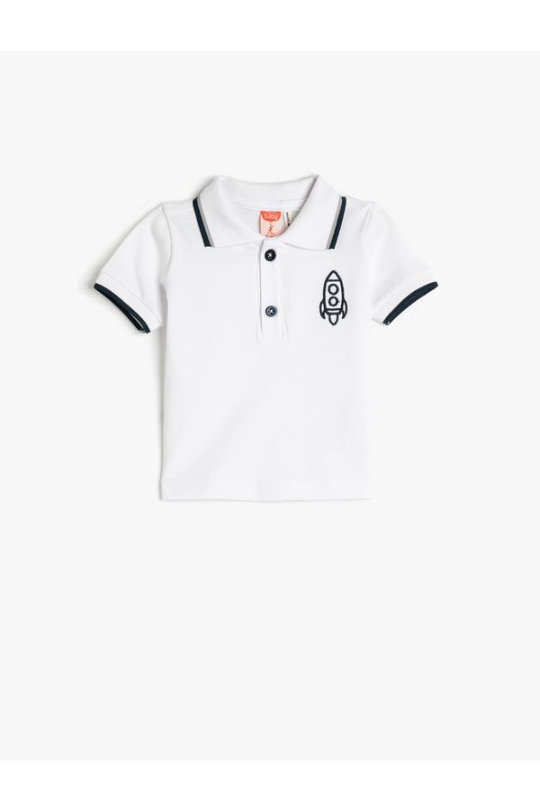 Koton Koton Polo-Neck T-Shirt Short Sleeved Stripe Embroidered Detailed Cotton