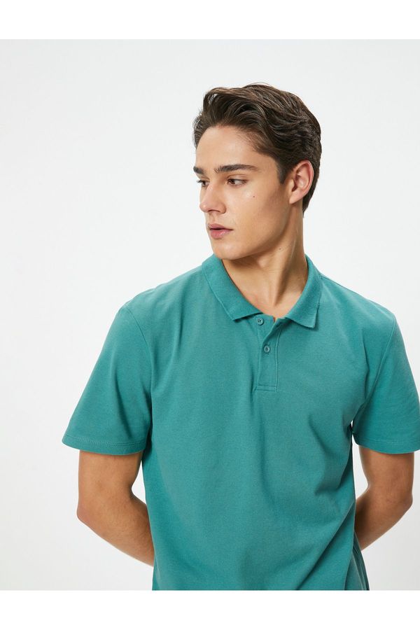 Koton Koton Polo Neck T-Shirt Slim Fit Buttoned Short Sleeve