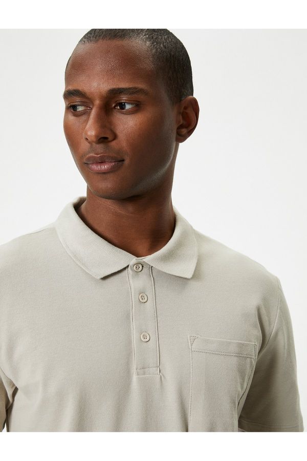 Koton Koton Polo Neck T-Shirt Slim Fit Pocket Detailed Buttoned
