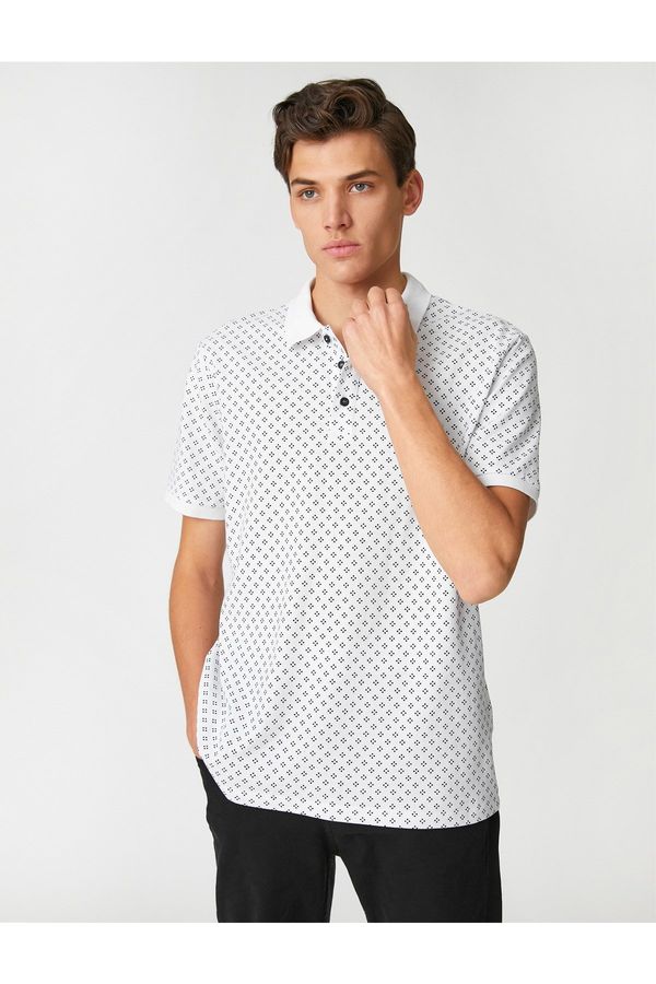 Koton Koton Polo Neck T-Shirt with Buttons, Geometric Print, Short Sleeves, Slim Fit.