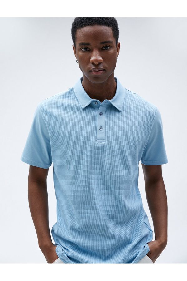 Koton Koton Polo Neck T-Shirt with Textured Buttons, Slim Fit, Short Sleeves.