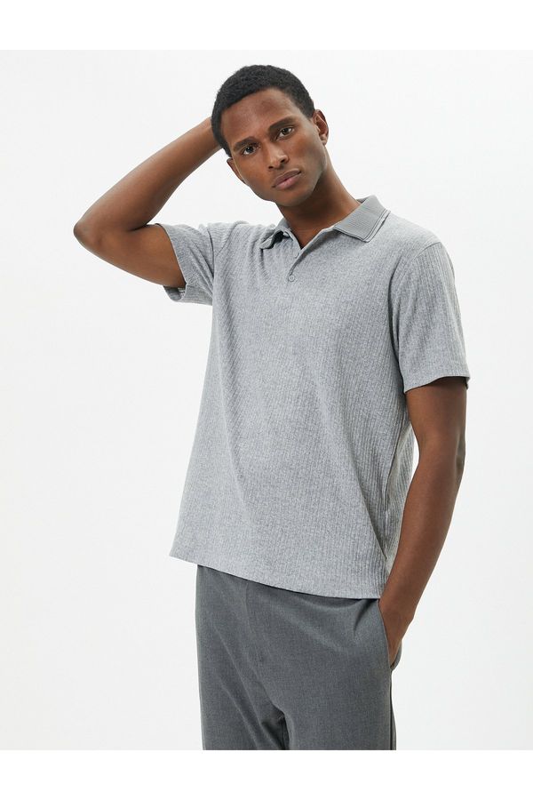 Koton Koton Polo T-Shirt Collar Detailed Buttoned Short Sleeve Textured
