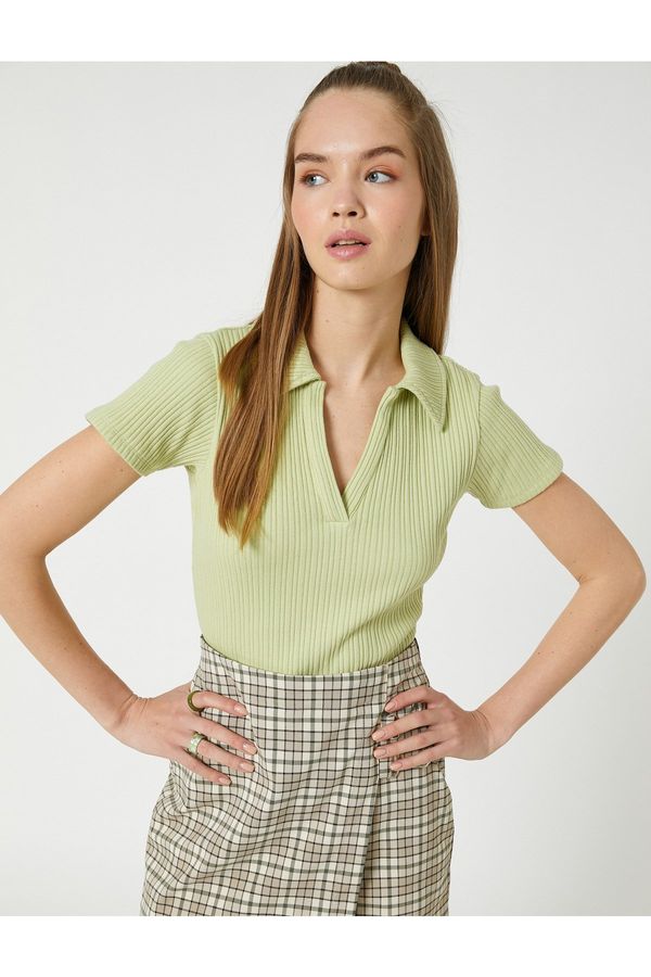 Koton Koton Polo T-Shirt Crop Short Sleeve Textured Cotton