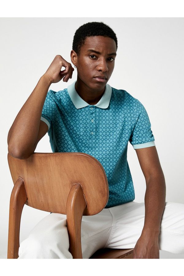 Koton Koton Polo T-Shirt Geometric Printed Slim Fit Buttoned Short Sleeve