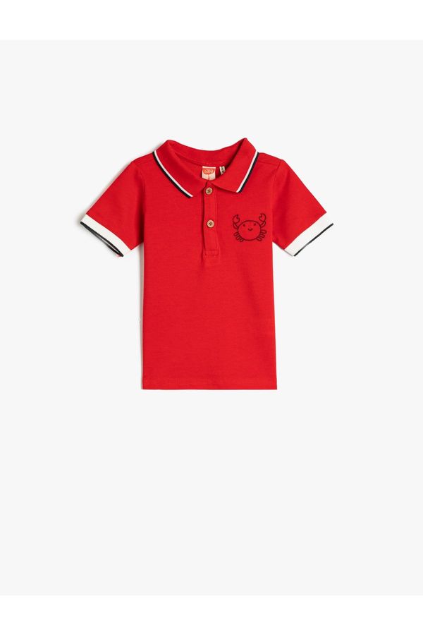 Koton Koton Polo T-Shirt Short Sleeve Buttoned Crab Embroidery Detailed