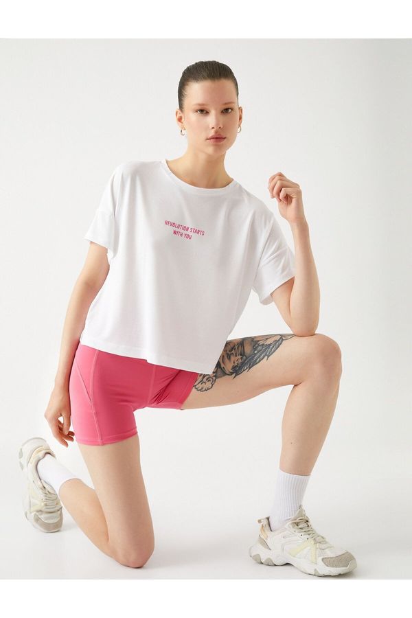 Koton Koton Printed Crop Sports T-Shirt Relax Fit